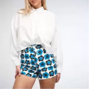Image of Missguided Floral Print Denim Mom Shorts - Multi