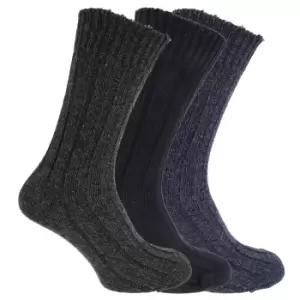 Image of Mens Wool Blend Boot Socks (Pack Of 3) (UK Shoe 6-11, EUR 39-45) (Navy/Grey/Blue)