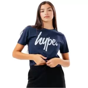 Image of Hype Script Kids Crop T-Shirt - Blue