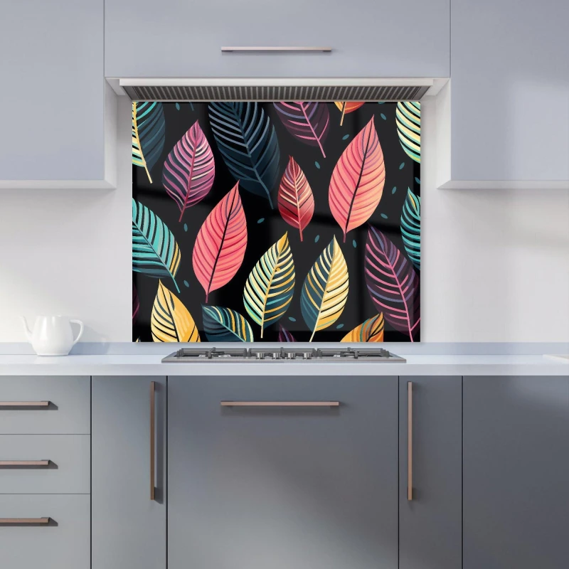 Image of Warren Reed - Designer Colourful Leaves Pattern Kitchen Splashback in Pink Size: 600mm x 600mm Pink Unisex 600mm x 600mm