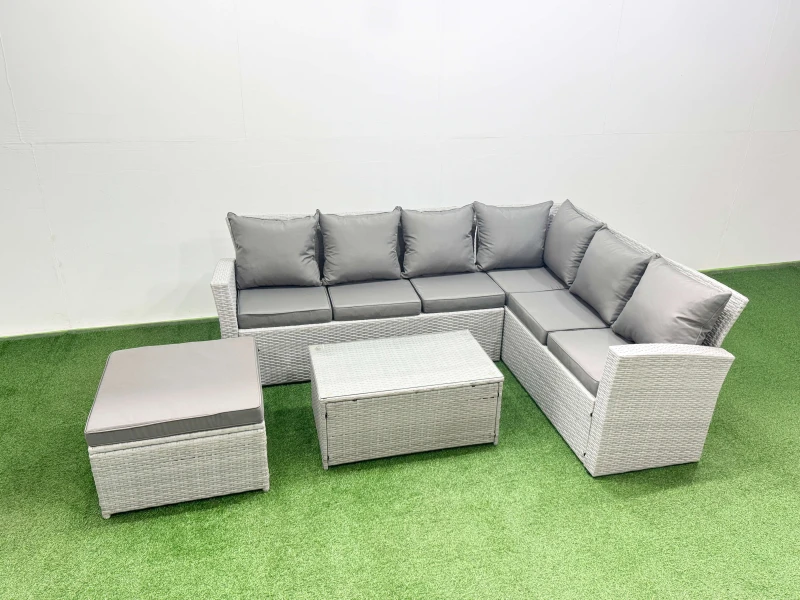 Image of Fimous Garden Outdoor Rattan Furniture Set 7 Seater Rattan Garden Sofa Set in Light Grey Light Grey Unisex