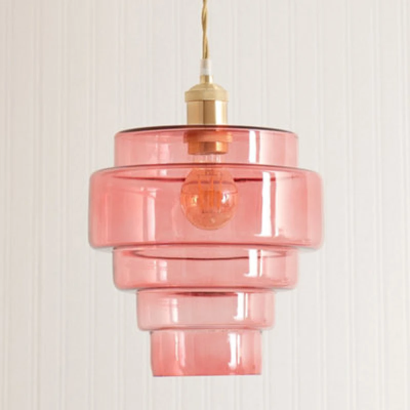 Image of ValueLights ValueLights Lane Glass 5 Tier Layered Easy Fit Ceiling Pendant Lamp Shade with LED Bulb in Bright Pink Bright Pink One Size Unisex 5059406