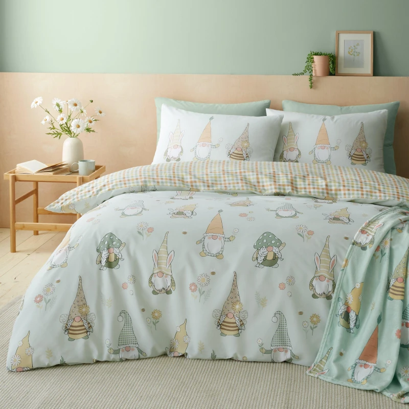 Image of Catherine Lansfield 'Spring Gonks' Reversible Duvet Cover Set Light Green