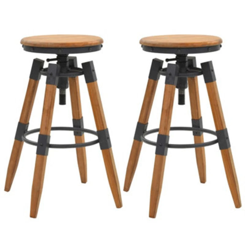 Image of vidaXL 2x Solid Fir Wood Adjustable Bar Stools 53.5x53.5x79cm Home Chair Seat