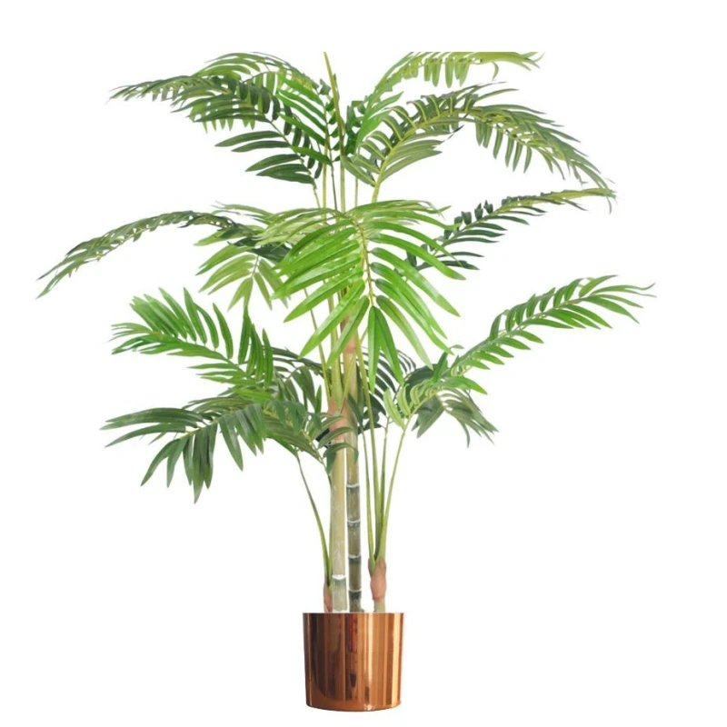 Image of Leaf 120cm (4ft) Realistic Artificial Areca Palm with pot with Copper Metal Planter Green