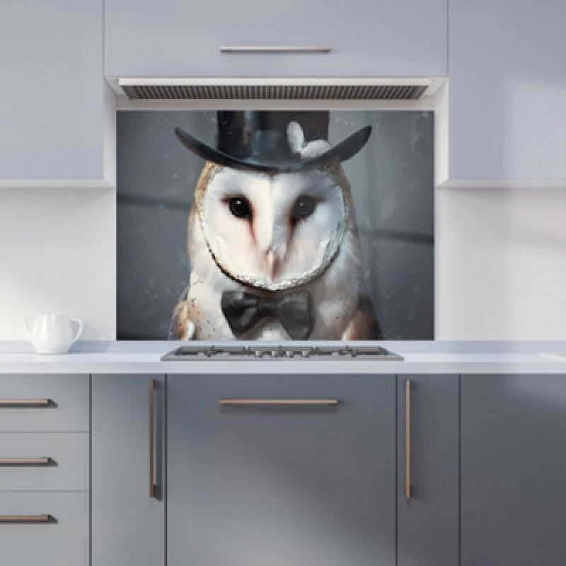 Image of Warren Reed - Designer Owl In A Top Hat Kitchen Splashback W900Mm X H650Mm, Multi WR00901-P453