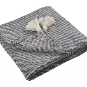 Image of Appletreeloft - Appletree Loft Kaidon Woven 100% Recycled Cotton Rich Tasselled Throw, Navy, 130 x 180 Cm