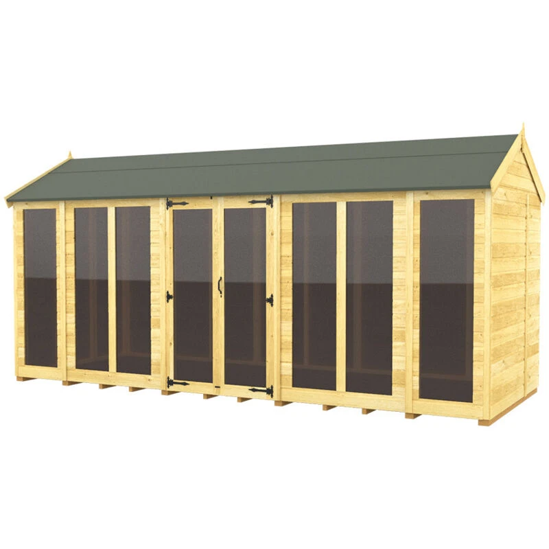 Image of Flat Pack Sheds DIY Sheds 16 x 5 Apex Summer House (Full Height Window), Brown 16X5AFHWSHFF