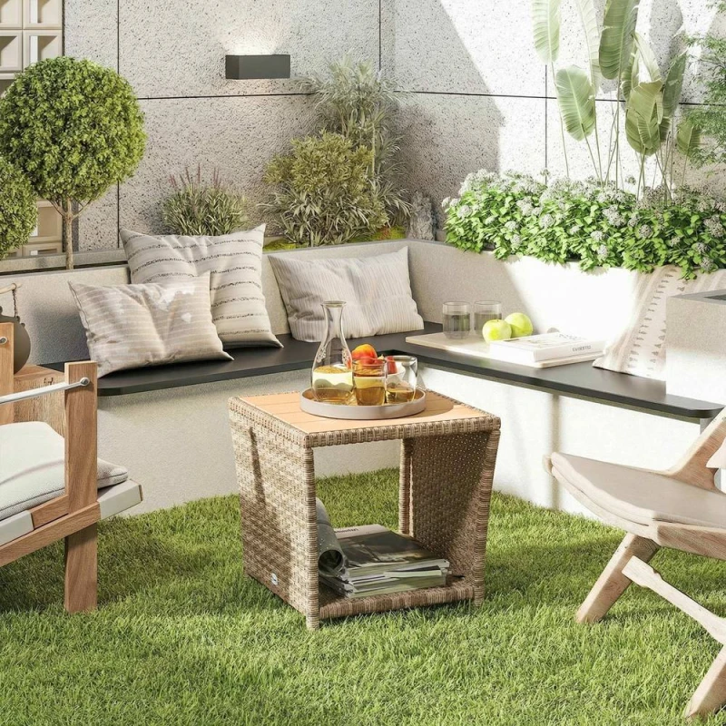 Image of OUTSUNNY Side Table 2-Tier with Storage Shelf/Khaki in Khaki Khaki Unisex