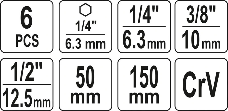 Image of YATO YT-04629 Bit Holder Length: 50 / 150mm, Drive: 1/4 "Inch, Number of tools: 6 Chrome Vanadium Steel Bit Holder (6377)