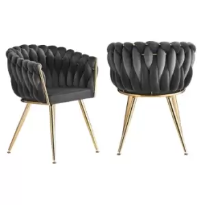 Image of Roma Knot Velvet Upholstered Dining Chair Set of 2 - Grey - Grey