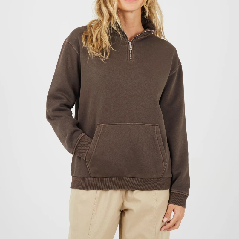 Image of Brave Soul BS Womens Funnel Neck Quarter Zip Sweatshirt with Pocket Brown female 12 (M)