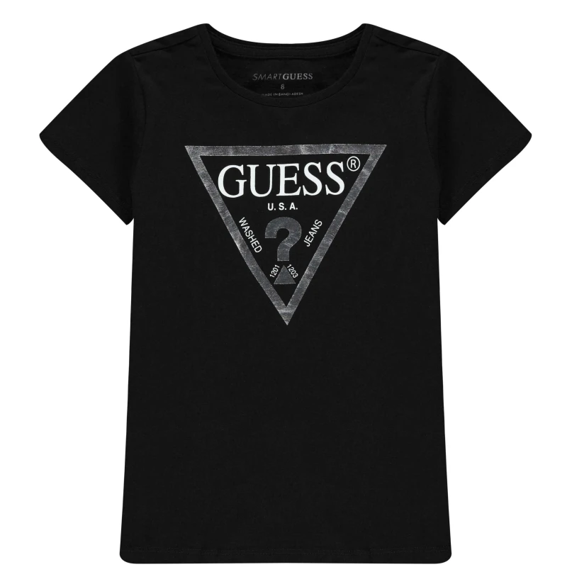 Image of Guess Girl's Core Logo T Shirt Black A996 JBLK female 14 Yrs