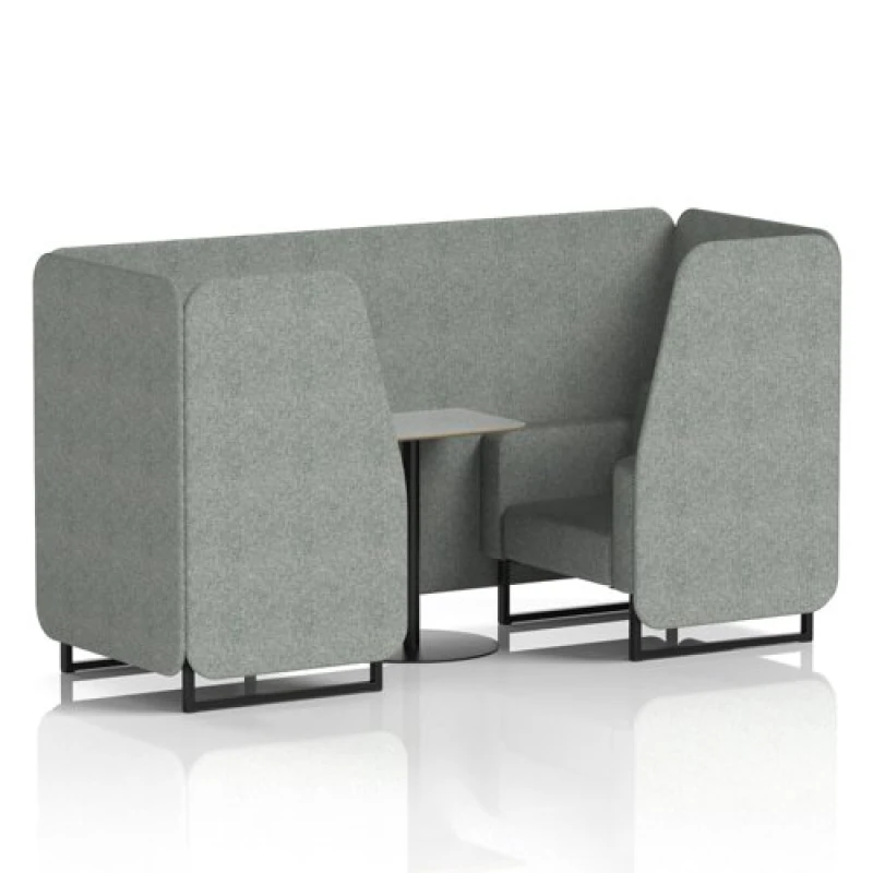 Image of Brixworth 2 Seater Office Booth with Front Panel - Black Legs and Grey Table with Black Leg in Rivet Fabric - Prime Panels and Sofa