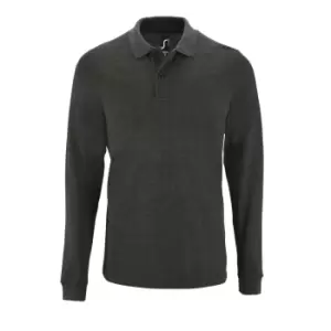 Image of SOLS Mens Perfect Long Sleeve Pique Polo Shirt (M) (Charcoal Marl)