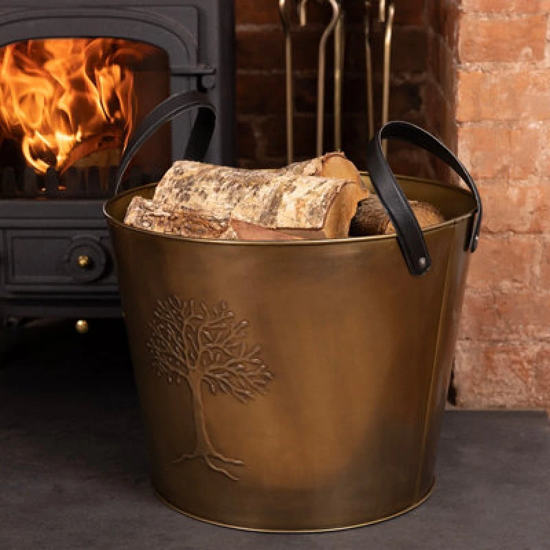 Image of Charles Bentley Mulberry Large Antique Gold Coloured Leather Handled Log Bucket 45x35cm Gold