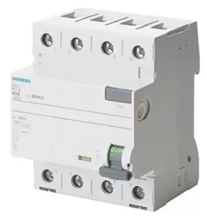 Image of Siemens, 63A Instantaneous RCD, Trip Sensitivity 300mA, Type A, DIN Rail