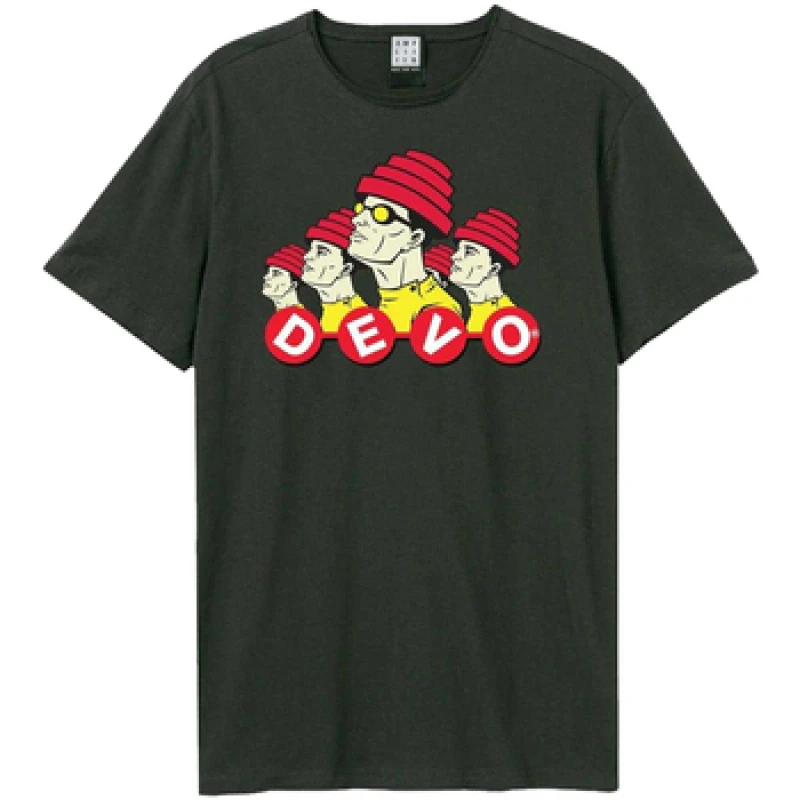 Image of Amplified Mens Dancing Letters DEVO T-Shirt in Charcoal Size: XS Charcoal Male XS