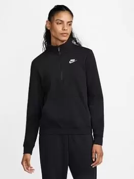 Image of Nike NSW Club Fleece Quarter Zip - Black/White, Size XS, Women