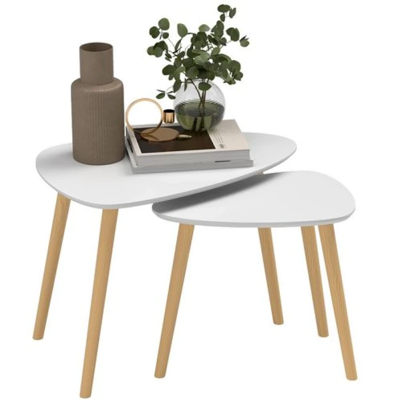 Image of HOMCOM Side Table Set of 2, Modern End Coffee Bedside Tables Grey Natural Light Grey