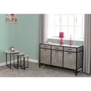 Image of Athens Round Nest of 3 Tables in Concrete Effect and Black Metal