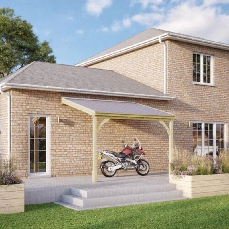 Image of Rutland County Garden Furniture Ltd Felt Shingle Roof Car Port 2 Post, Wood - L250 x W290cm - Light Green Light Green Unisex