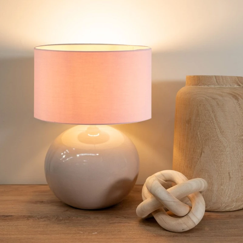 Image of ValueLights Bosco Natural Stone Globe Ceramic Table Lamp with Fabric Lamp Shade Pink