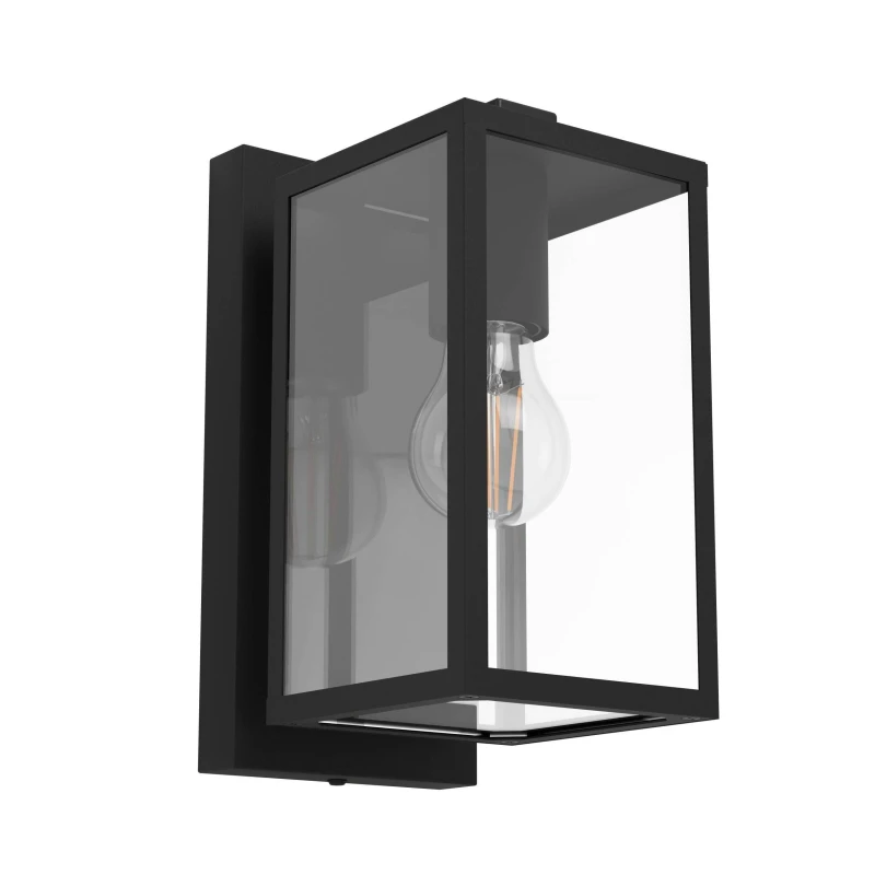 Image of EGLO Budrone Modern Black Steel & Clear Glass Outdoor Wall Light Black