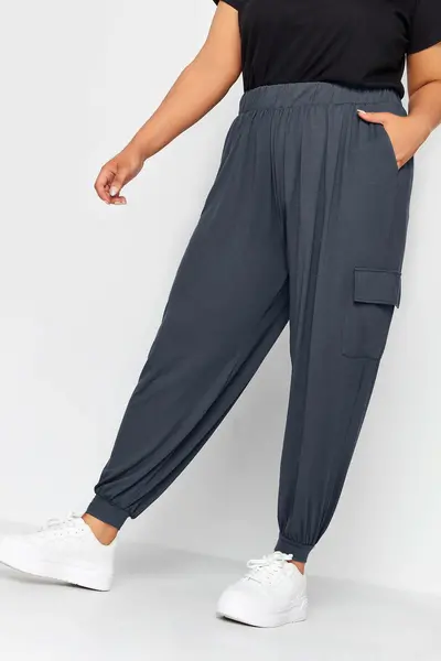 Image of Yours Cropped Jersey Cargo Trousers Grey