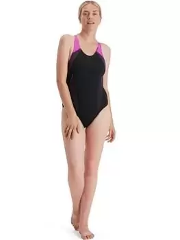 Image of Speedo Plastisol Laneback Swimsuit - Black, Size 38, Women