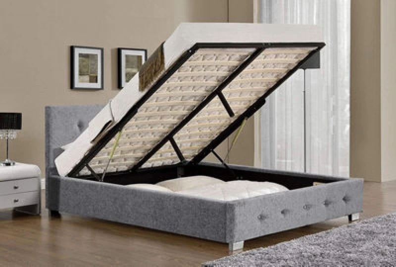 Image of Modernique 5ft King Sized Grey Fabric Bed With Storage