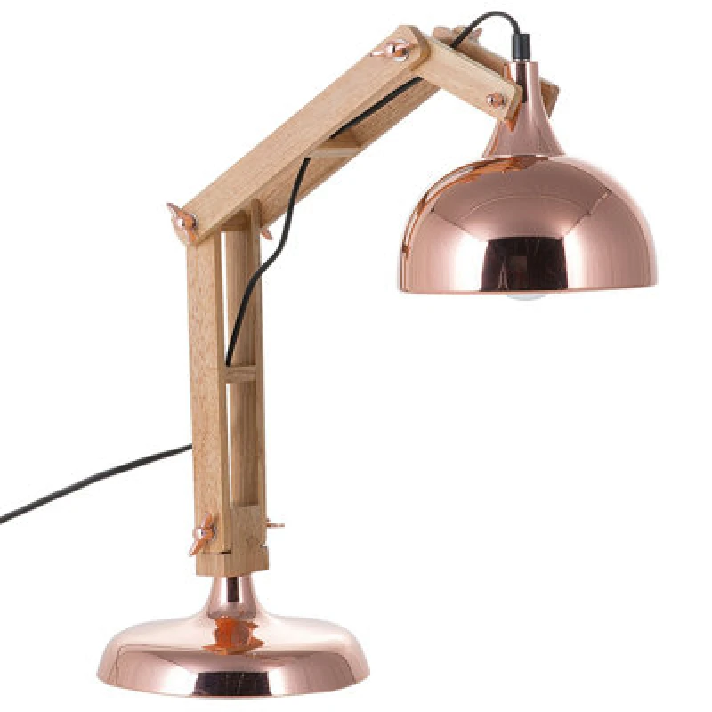Image of Beliani Desk Lamp Salado Adjustable Wood Copper