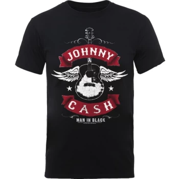 Image of Johnny Cash Winged Guitar Mens Large T-Shirt - Black
