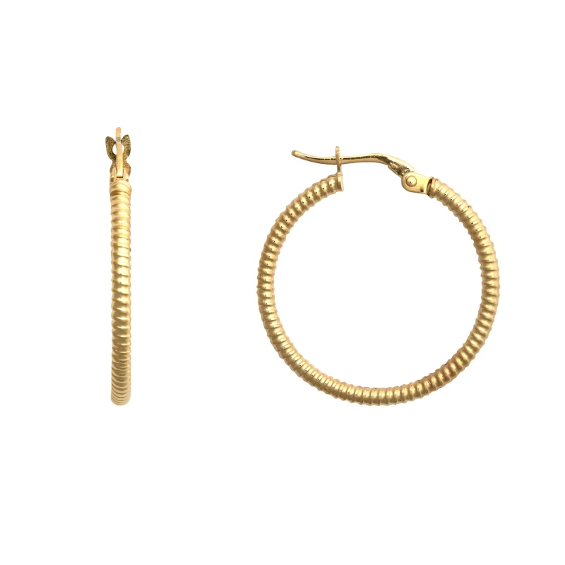 Image of Jewelco London 9ct Gold Ribbed Coiled Twist 1.5mm Hoop Earrings 24mm - JER786C Gold female