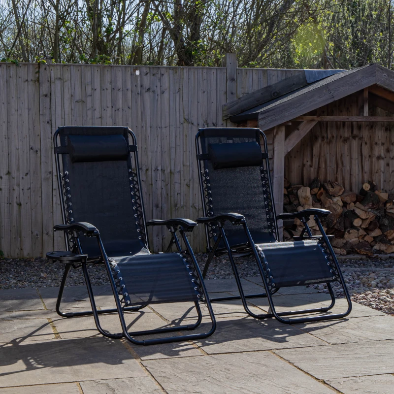 Image of Set of 2 Black Multi Position Textoline Zero Gravity Garden Relaxer Chair Lounger