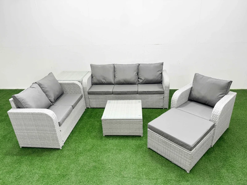 Image of FIMOUS Fimous - Patio pe Wicker 7 Seater Outdoor Rattan Furniture Sofa Sets with Square Coffee Table Reclining Chair Loveseat Sofa 3 Seater Sofa Big 4