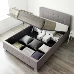 Image of End Lift Ottoman Storage Bed Small Double Grey Linen