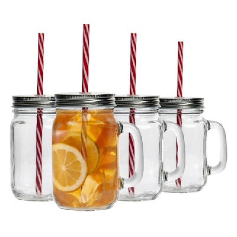 Image of Rink Drink Rink Drink Mason Drinking Jar Glasses with Straws - 450ml - Pack of 4 Clear