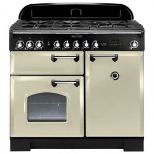 Image of Rangemaster 92500 100cm CLASSIC DELUXE Dual Fuel Cream Chrome Trim