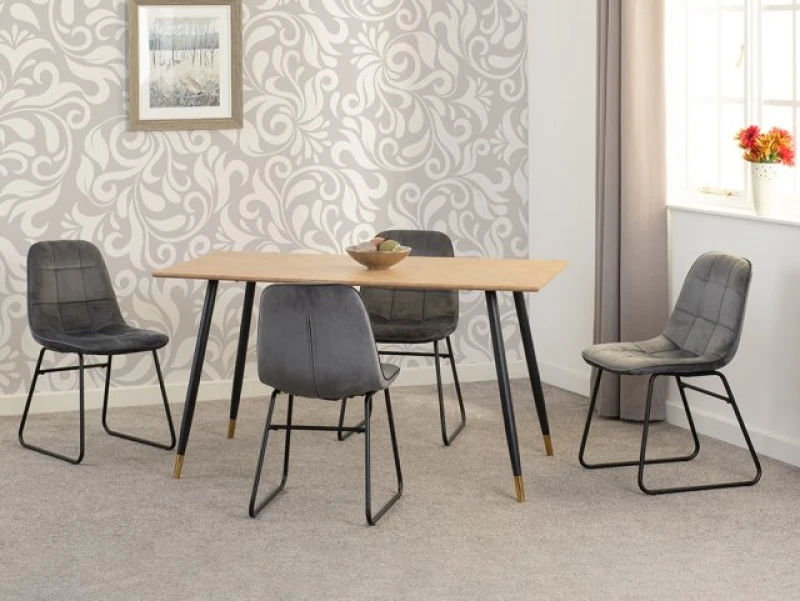 Image of Seconique Hamilton 140cm Dining Table with 4 Lukas Grey Velvet Dining Chairs
