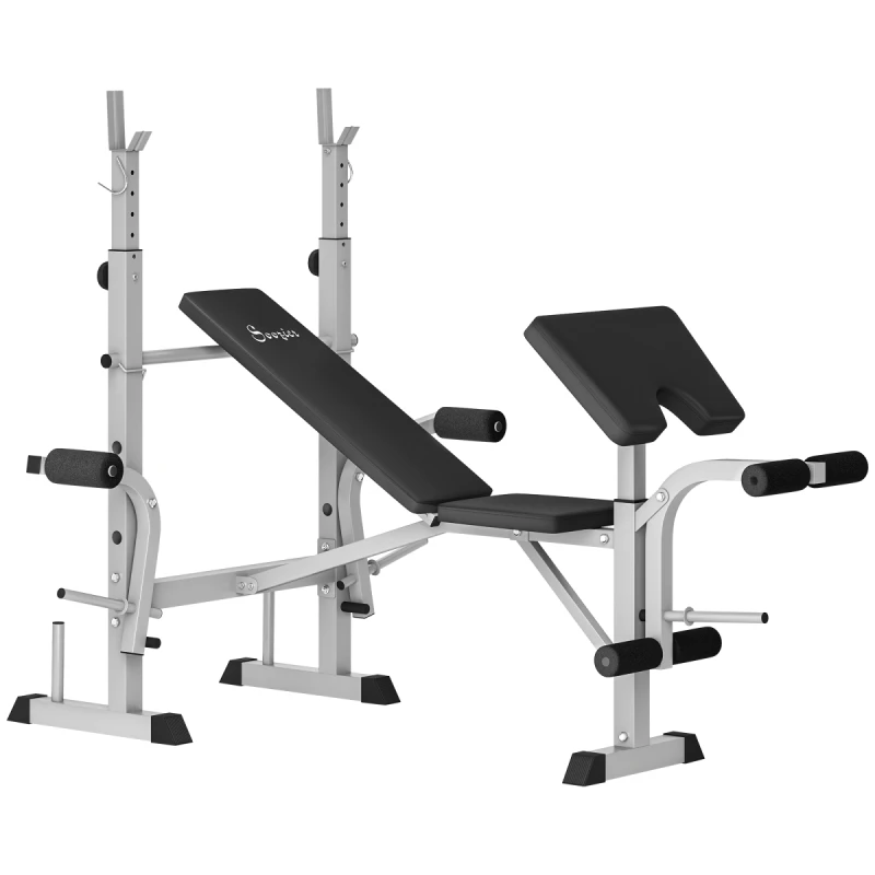 Image of HOMCOM HOMCOM Adjustable Weight Bench with Squat Rack, Leg Developer, Grey Grey One Size Unisex 5063603046306