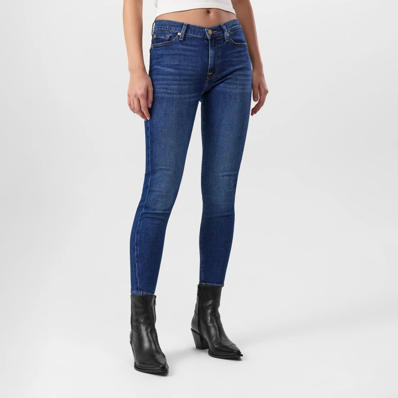 Image of 7 For All Mankind Womens High-Waisted Cropped Skinny Jeans Mid Blue female 25