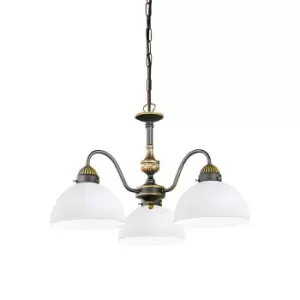 Image of Nonna Cottage Style Glass 3 Arm Chandelier Matt Antique Brass, 3x E27