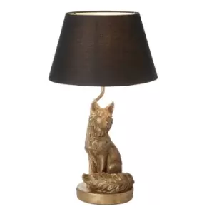 Image of Fox Base & Shade Table Lamp Vintage Gold Paint & Black Fabric