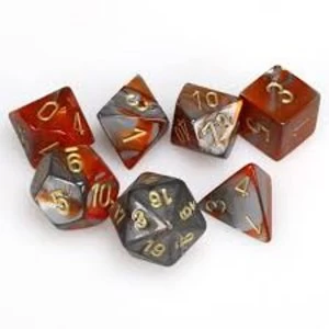 Image of Chessex Gemini Poly 7 Set: Orange-Steel/Gold