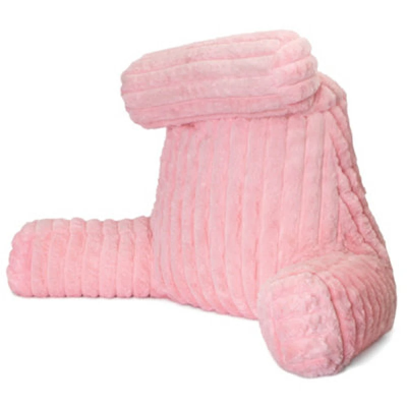 Image of Aamira Luxurious Xl Reading Pillow Detachable Headrest, Soft Ribbed Pink Faux Fur, Memory Foam Cuddle Cuddle Cushion Backrest