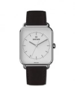 Image of David Daper David Daper White And Silver 38Mm Tank Dial Black Leather Strap Watch