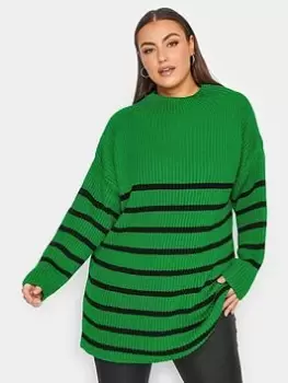 Image of Yours Luxury Stripe High Neck Jumper - Green, Size 30-32, Women