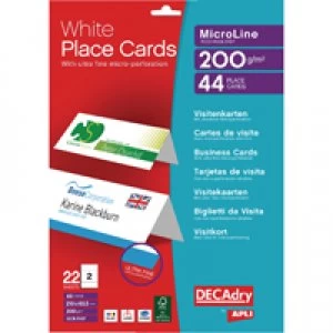 Image of Decadry Perforated Place Cards 200gsm White Pack of 44 OCB5107