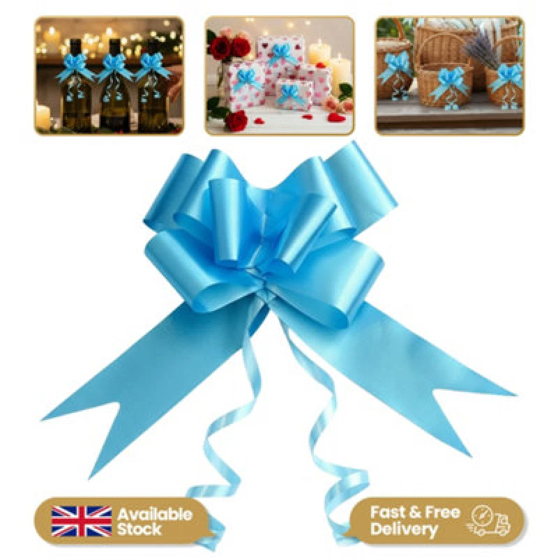 Image of Shatchi Large 50mm/5cm Ribbon Pull Bows for All Occation Decoration , Blue, 10PK Blue unisex